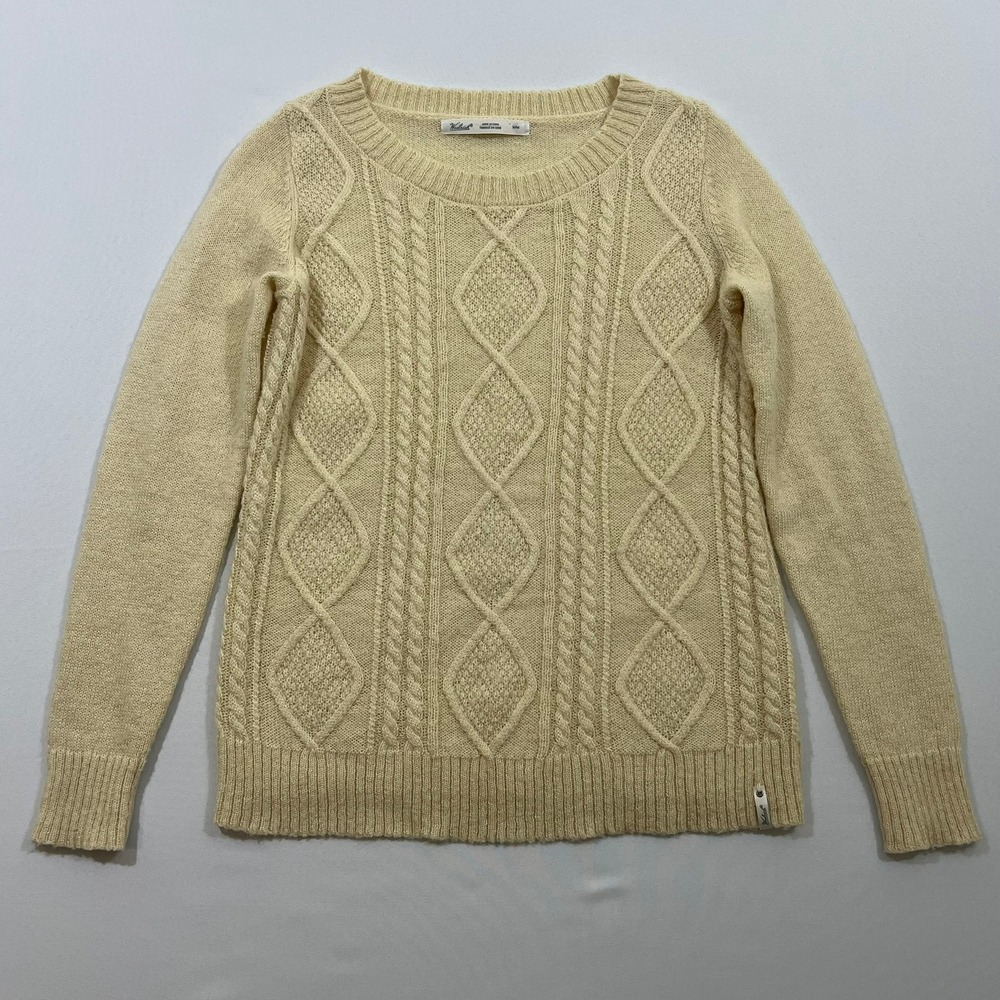 Woolrich Sweater Cable Knit Mohair Wool Blend‎ Ivory Cream Cabin Womens Medium